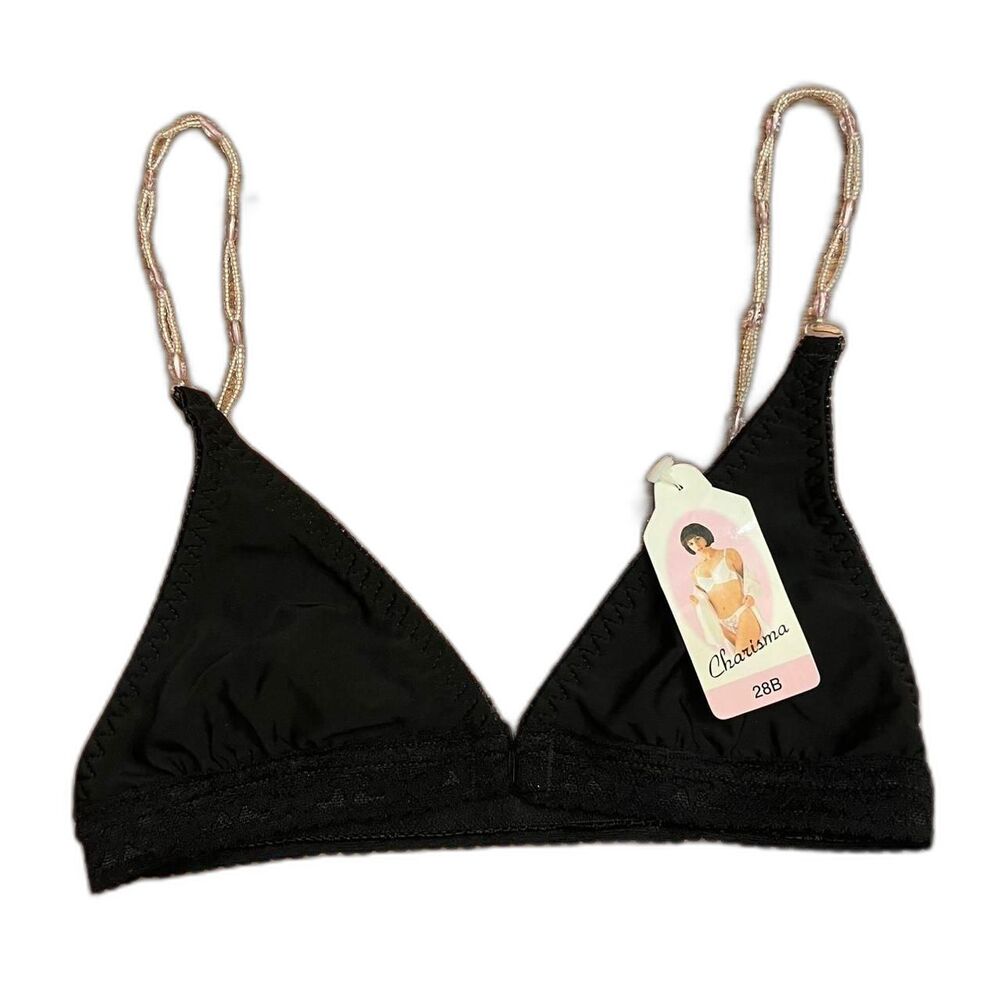vintage Y2K black bralette with beaded straps size 28B NEW with tags